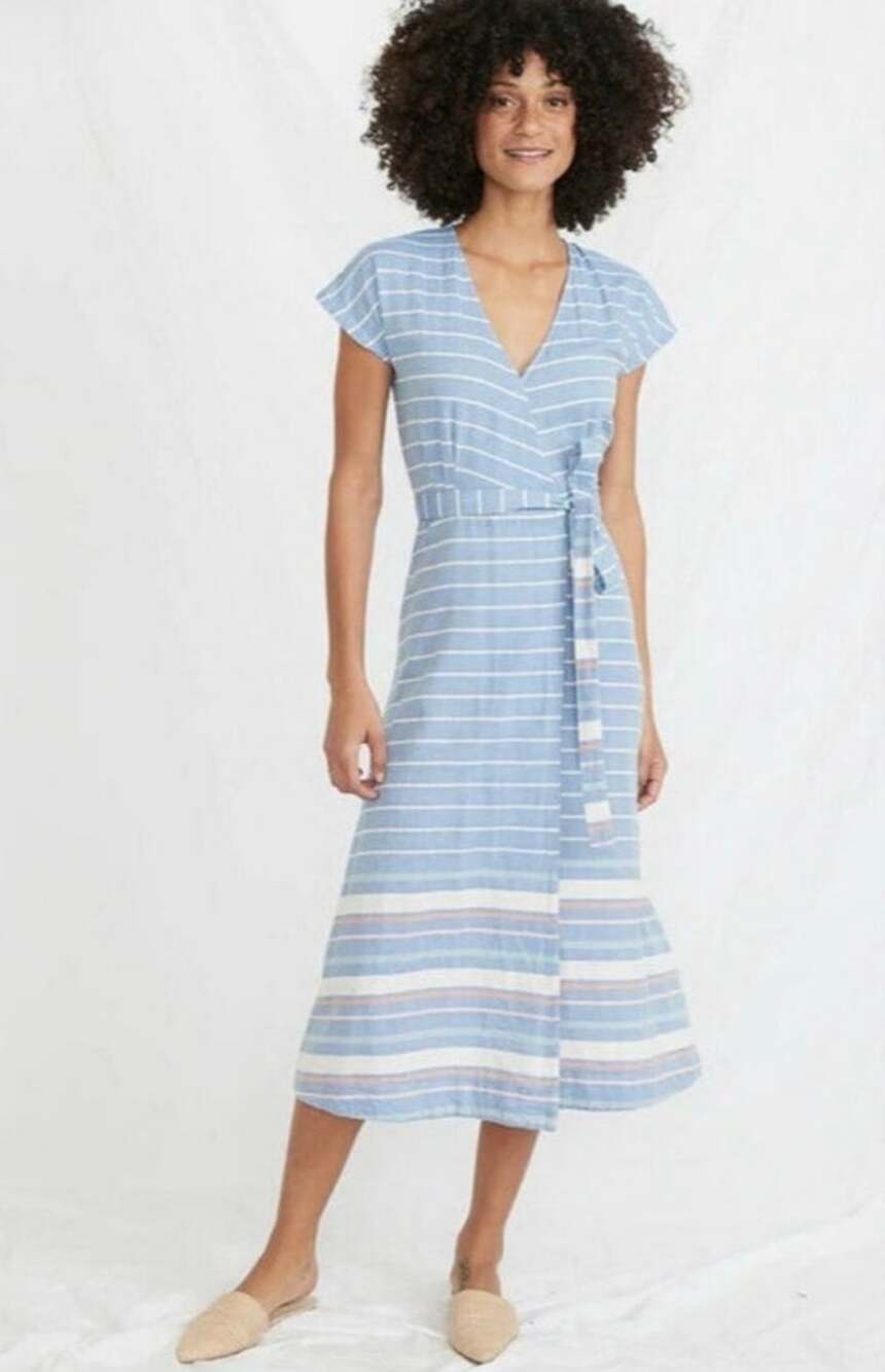 Marine Layer Maddie Blue Stripe Midi Wrap Dress XS